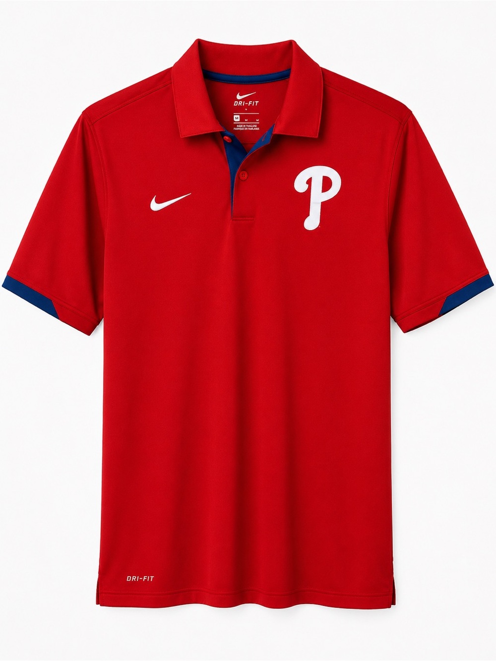 Nike Men’s Red Polo Shirt with White Phillies 'P' and Blue Trim